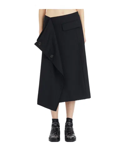 Comme Des Garçons Button Midi Skirt In Black