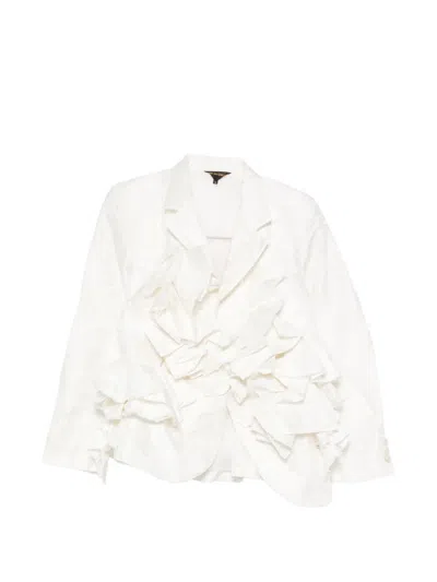 Comme Des Garçons Buttoned Ruffled Blazer In White