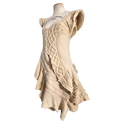 Pre-owned Comme Des Garçons By Tao, Hand Crochet And Knit Wool Dress, 2007 In Sand