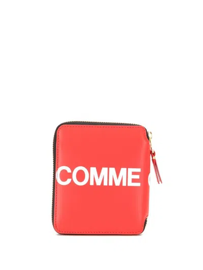 Comme Des Garçons Calf Leather Wallet With Contrast Printed Logo In Red