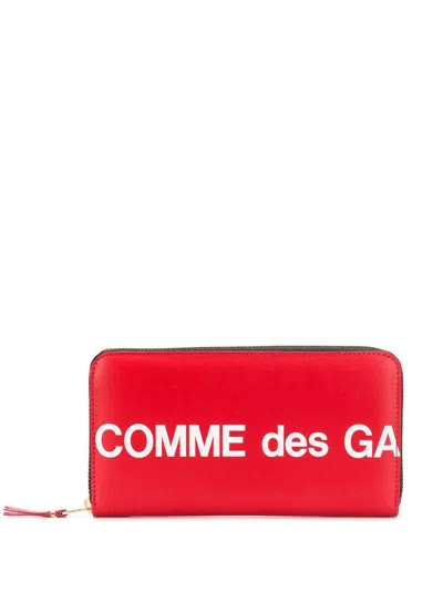 Comme Des Garçons Calf Leather Wallet With Contrast Printed Logo In Red