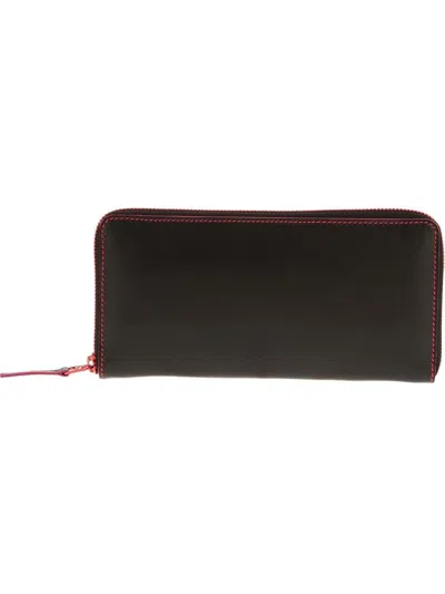 Comme Des Garçons Calf Leather Wallet With Pink Contrast Stitching In Black