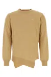 Comme Des Garçons Wool Blend Lacoste Sweater With Asymmetric Hemline In Light Brown