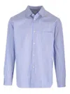 Comme Des Garçons Striped Cotton Shirt In Blue