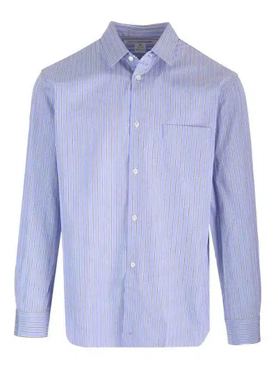 Comme Des Garçons Striped Cotton Shirt In Blue