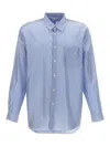 Comme Des Garçons Striped Shirt With Button-down Collar And Chest Pocket In Blue