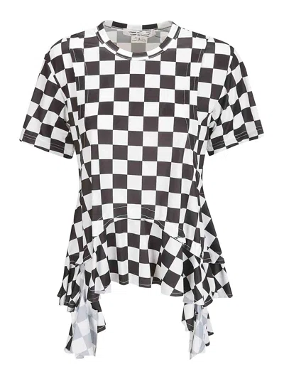 Comme Des Garçons Checkered Pattern Crew-neck T-shirt In Black