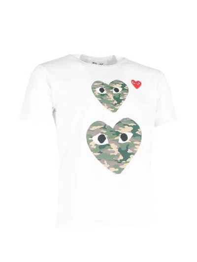 Pre-owned Comme Des Garçons Camouflage-heart T-shirt In White