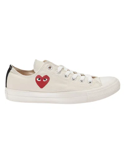 Comme Des Garçons Comme Des Garcons Canvas Heart-embroidered Sneaker In White