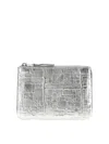 Comme Des Garçons Leather Wallet With Metallic Finish And Textured Surface In Silver
