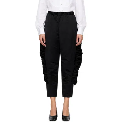 Comme Des Garçons Cropped Ruffled Satin Slim-fit Capri Pants In Black
