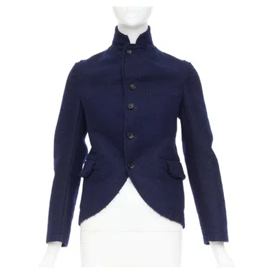 Pre-owned Comme Des Garçons Cdg Comme Des Garcons 2007 Navy Felt High Collar Curved Hem Cropped Jacket Xs In Blue