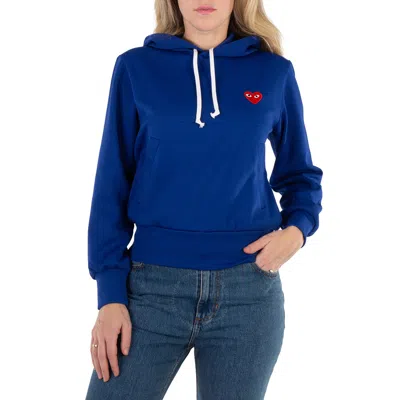 Comme Des Garçons Cdg Play Heart Logo Embroidered Hoodie In Navy In Blue