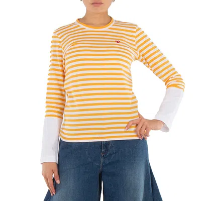 Comme Des Garçons Cdg Play Horizontal-stripe Heart Emblem  Long-sleeve T-shirt In Yellow