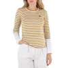 Comme Des Garçons Cdg Play Horizontal-stripe Heart Emblem  Long-sleeve T-shirt In Brown