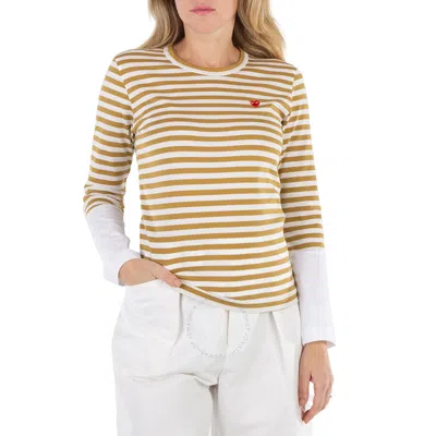 Comme Des Garçons Cdg Play Horizontal-stripe Heart Emblem  Long-sleeve T-shirt In Brown