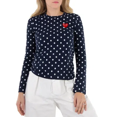 Comme Des Garçons Cdg Play Long Sleeve Polka Dot Heart Embroidered T-shirt In Blue