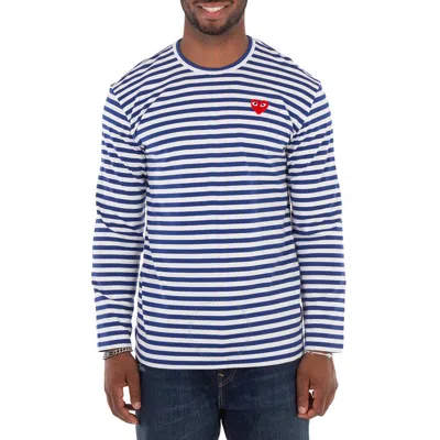 Comme Des Garçons Cdg Play Striped Heart Emblem Long-sleeve T-shirt In Blue