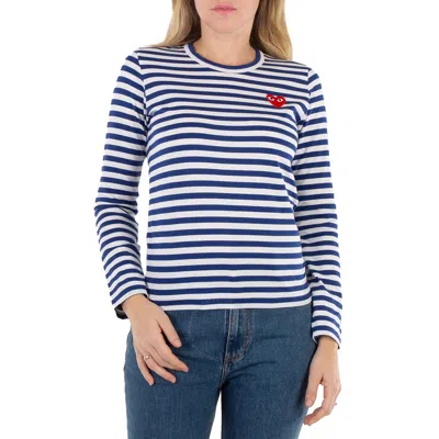 Comme Des Garçons Cdg Play Striped Heart Emblem Long-sleeve T-shirt In Multi