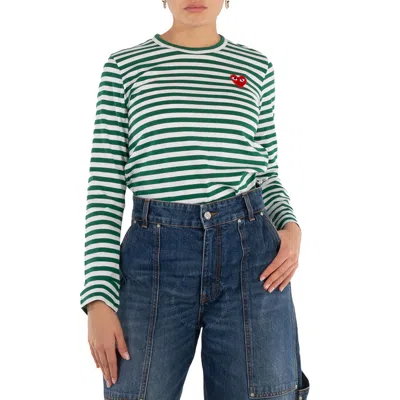 Comme Des Garçons Cdg Play Striped Heart Emblem Long-sleeve T-shirt In Multi