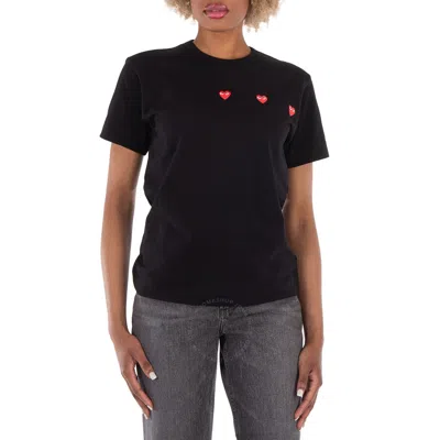 Comme Des Garçons Cdg Play Triple Heart Short-sleeve T-shirt In Black