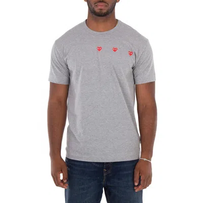 Comme Des Garçons Cdg Play Triple Heart Short-sleeve T-shirt In Gray