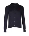 COMME DES GARÇONS COMME DES GARCONS CDG SMALL HEART PATCH CARDIGAN IN NAVY BLUE COTTON
