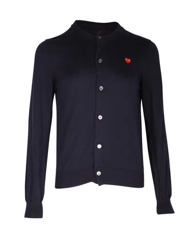 Comme Des Garçons Comme Des Garcons Cdg Small Heart Patch Cardigan In Navy Blue Cotton