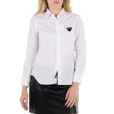 Comme Des Garçons Cgd Play Long Sleeve Embroidered Heart Emblem Shirt In White