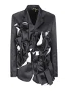 Comme Des Garçons Ruffled-detail Satin-finish Blazer In Negro