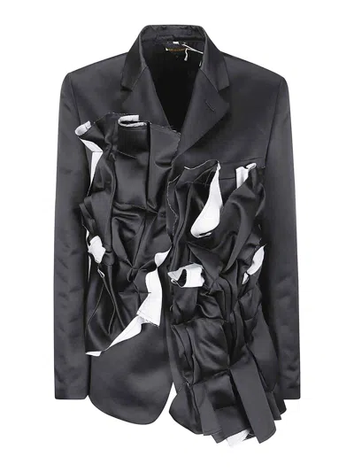 Comme Des Garçons Ruffled-detail Satin-finish Blazer In Black