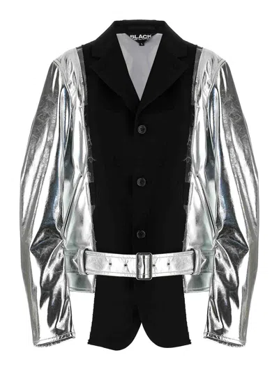 Comme Des Garçons Jacket Structured Metallic Belted Waist In Silver