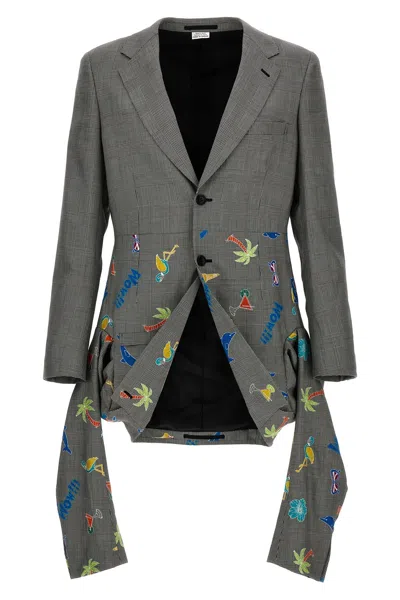 Comme Des Garçons Check-pattern Embroidered-motif Blazer In Black