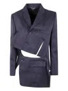 Comme Des Garçons Modern Cut-out Check Pattern Jacket In Blue