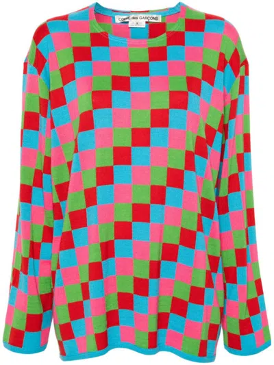 Comme Des Garçons Checked Fisherman's-knit Jumper In Multicolour