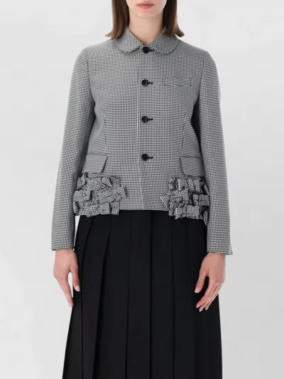 Comme Des Garçons Checked Gabardine Jacket Ruffle Collar Design In Gray