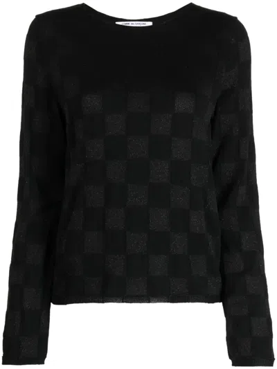 Comme Des Garçons Checked Long-sleeved Knitted Top In Black