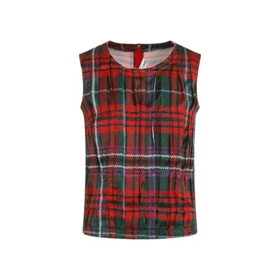 Comme Des Garçons Checked Pleated Top In Multi
