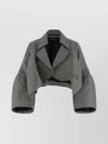 Comme Des Garçons Vichy Patterned Wool Shrug With Dramatic Ruffled Sleeves In Gray