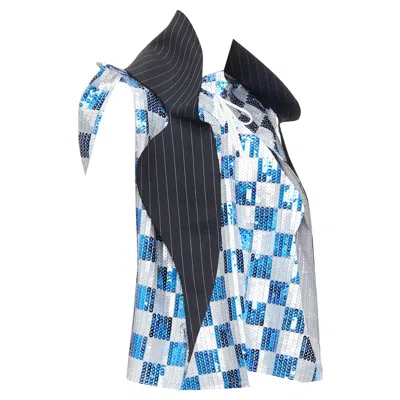 Pre-owned Comme Des Garçons Comme Des Garcons Checkered Sequin Wool Trim Vest In Blue