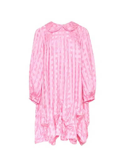 Comme Des Garçons Check-pattern Peter Pan-collar Dress In Pink