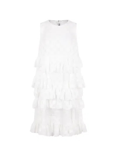 Comme Des Garçons Check-pattern Ruffled Mini Dress In White