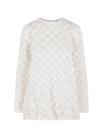 Comme Des Garçons Check-pattern Textured Top In White