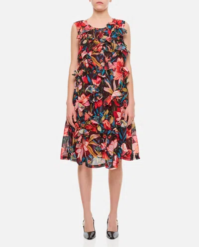Comme Des Garçons Chiffon Floral Pattern Dress In Multicolor