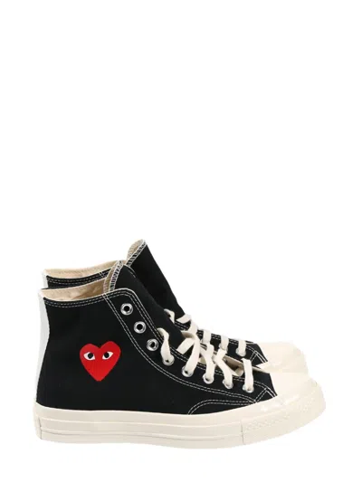 Comme Des Garçons Comme Des Garcons Red Heart-embroidered Canvas Sneaker In Black