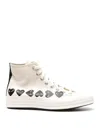 Comme Des Garçons High-top Sneakers With Black Heart Motifs In Beige