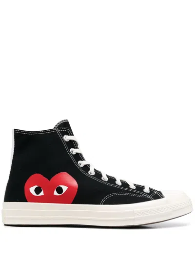 Comme Des Garçons High-top Sneakers With Iconic Heart Motif And Contrast Detailing In Black