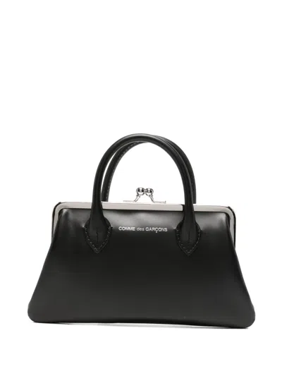 Comme Des Garçons Leather Mini Bag Structured Shape Top Handle In Black