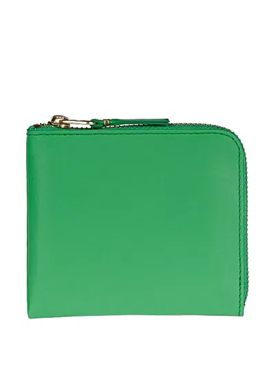 Comme Des Garçons Half-zip Leather Wallet In Green