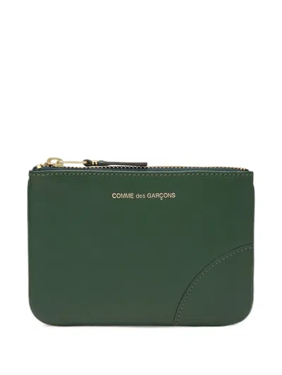 Comme Des Garçons Classic Line Logo-print Top-zip Leather Wallet In Green